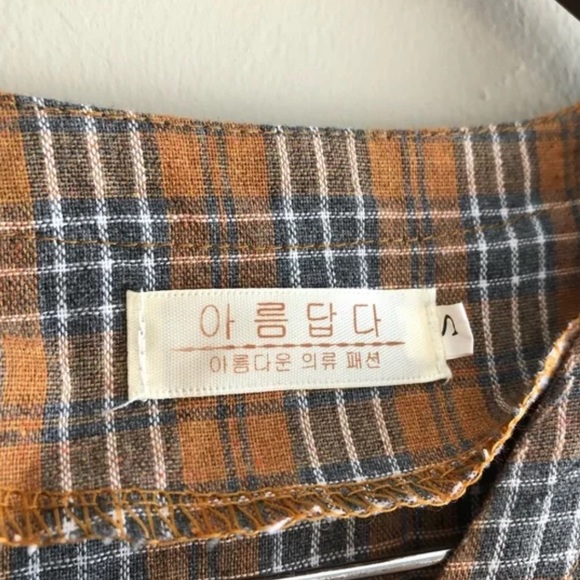 Preppy Plaid Wrap Skirt Tie Waist Long Sleeve V Neck Flowy Mini Dress Brown - Picture 10 of 11